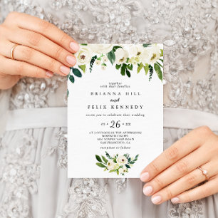 Greenery White Autumn Floral Casual Wedding Invitation