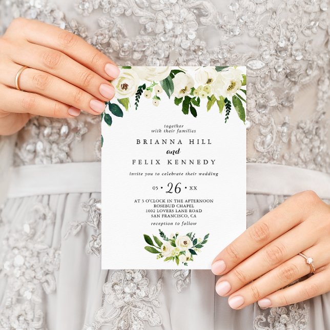 Greenery White Autumn Floral Casual Wedding Invitation (Creator Uploaded)