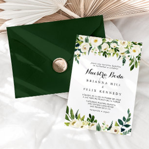 Greenery White Autumn Floral Nuestra Boda Wedding Invitation