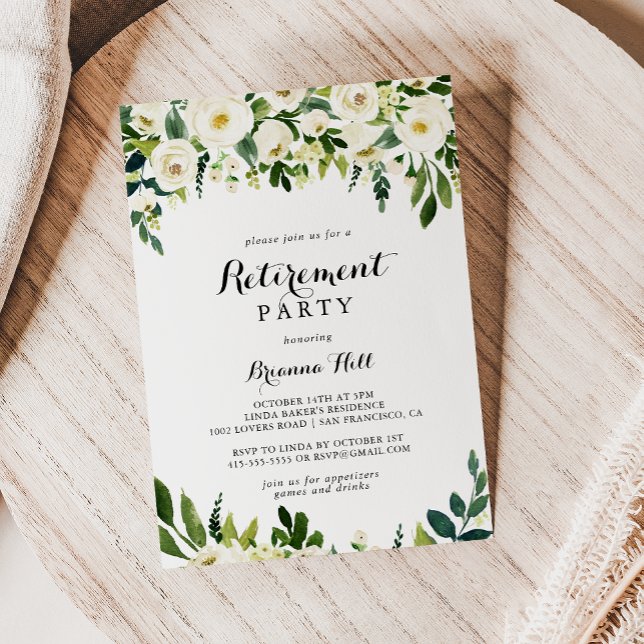 Greenery White Autumn Floral Retirement Party Invitation (Creator Uploaded)