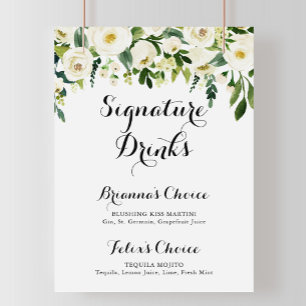 Greenery White Autumn Floral Signature Drinks Sign