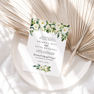 Greenery White Autumn Floral Traditional Wedding Invitation
