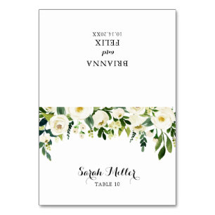 Greenery White Autumn Floral Wedding Place Card