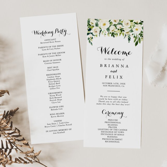 Greenery White Autumn Floral Wedding Program (Creator Uploaded)