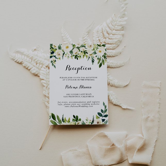 Greenery White Autumn Floral Wedding Reception Enclosure Card (Creator Uploaded)