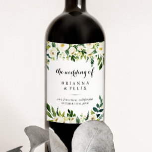 Greenery White Autumn Floral Wedding Wine Labels