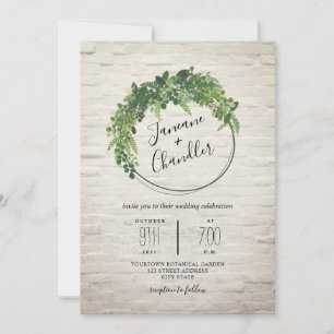 Greenery White Brick Circle Wedding Invitation