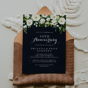 Greenery White Floral 50th Wedding Anniversary  Invitation