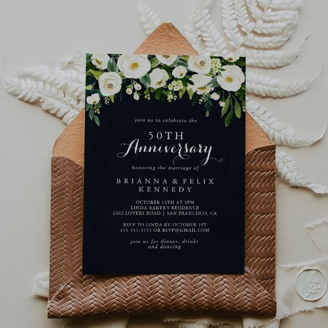 Greenery White Floral 50th Wedding Anniversary  Invitation (Creator Uploaded)