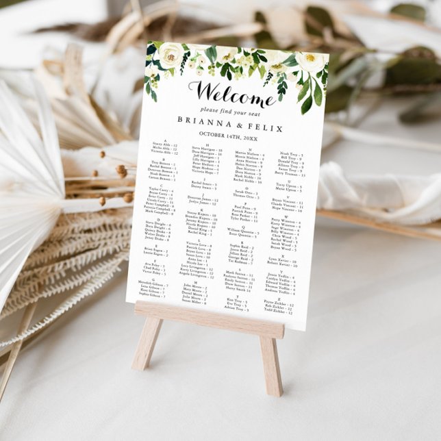 Greenery White Floral Alphabetical Seating Chart (Creator Uploaded)