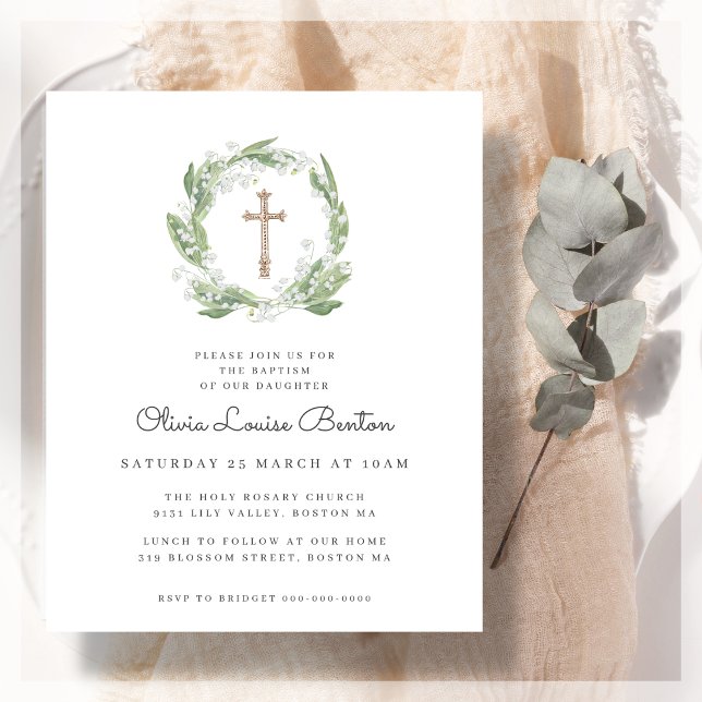 Greenery White Floral Baptism Budget Invitation (Creator Uploaded)