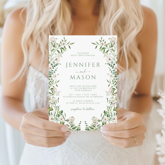 Greenery White Floral Botanical Boho Wedding Invitation (Creator Uploaded)