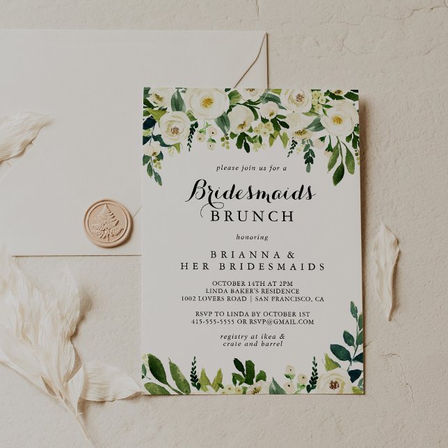 Greenery White Floral Bridesmaids Brunch Shower Invitation (Creator Uploaded)