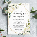 Greenery White Floral Gold Geometric Wedding Invitation<br><div class="desc">Embrace the beauty of nature with our Green White Floral Wedding Invitation Template. This design showcases elegant white flowers and lush greenery, perfect for a wedding that blends romance with natural elements. Customise this template to match your wedding theme and colours, ensuring your invitations reflect the unique beauty of your...</div>