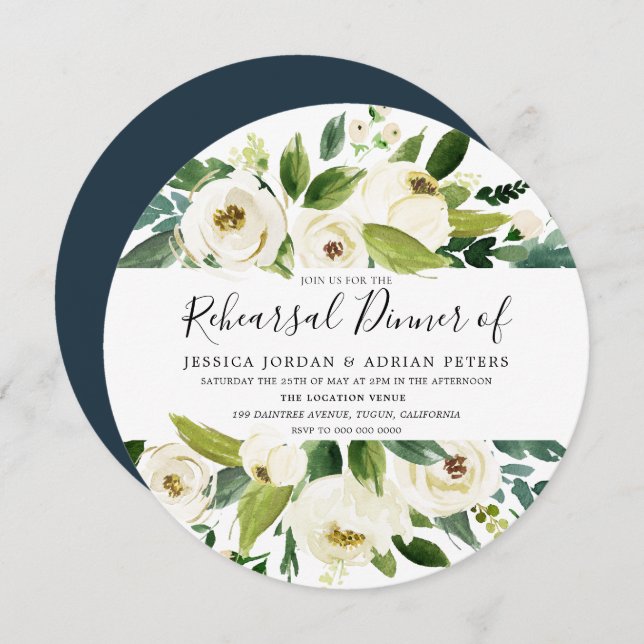 Greenery White Floral Rehearsal Dinner Invitation (Front/Back)