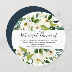 Greenery White Floral Rehearsal Dinner Invitation