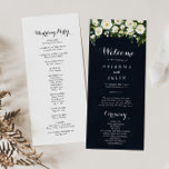 Greenery White Floral Royal Blue Wedding  Program<br><div class="desc">This greenery white floral royal blue wedding program is perfect for a rustic wedding. The design features elegant watercolor white peonies with green foliage in a dark blue background.</div>