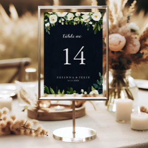 Greenery White Floral Royal Blue Wedding  Table Number