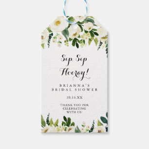 Greenery White Floral Sip Sip Hooray Bridal Shower Gift Tags