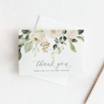 Greenery White Floral Wedding Bridal Shower Thank You Card<br><div class="desc">White Flowers with Greenery / Foliage Bridal Shower Thank You Cards: This beautiful bridal or wedding shower thank you card features white watercolor flowers with sage greenery, foliage, and a hint of gold glitter. Personalise with your name and thank you message. You can also use these as wedding thank you...</div>