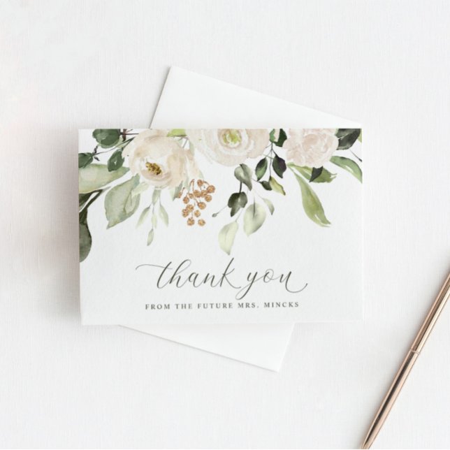 Greenery White Floral Wedding Bridal Shower Thank You Card (Creator Uploaded)