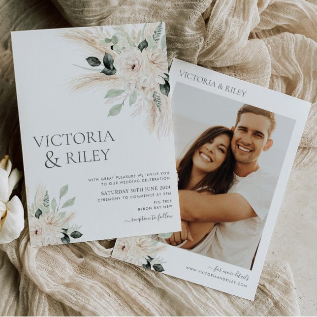 Greenery White Floral Wedding Invitation Victoria (Victoria || Elegant Eucalyptus Greenery and White Floral Wedding Invitation)