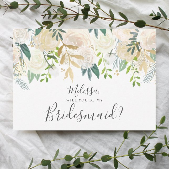 Greenery White Floral Will You Be My Bridesmaid Invitation (Creator Uploaded)