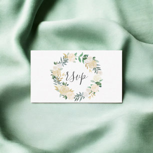 Greenery White Floral Wreath Wedding RSVP Enclosure Card