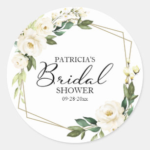 Greenery White Flowers Geometric Bridal Shower  Classic Round Sticker