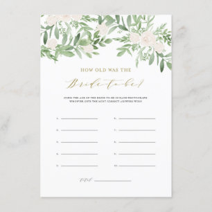 Greenery White Flowers How Old Was the Bride-to-be Enclosure Card