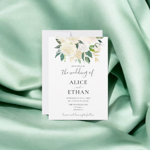 Greenery White Flowers Script Wedding Invitation