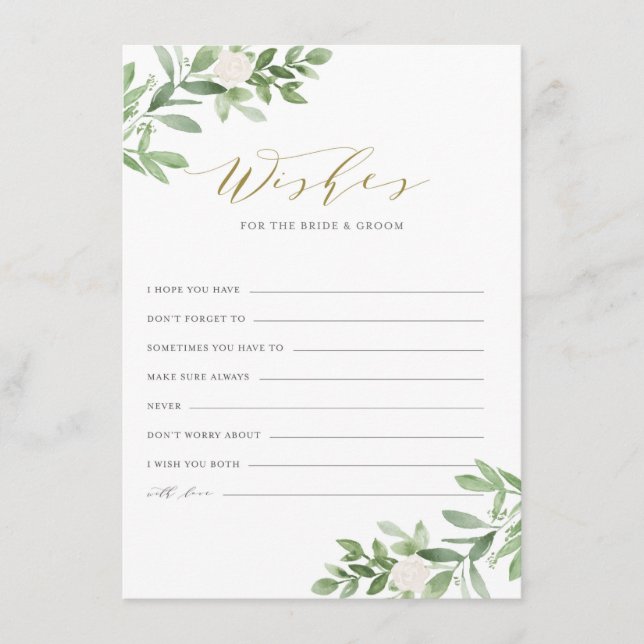 Greenery & White Flowers Wishes for Bride & Groom Enclosure Card (Front)