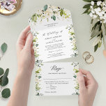 Greenery White Gold Floral Wedding Details RSVP All In One Invitation<br><div class="desc">This Greenery White Gold Floral Wedding Details RSVP All In One Invitation is perfect for modern and elegant weddings. The combination of greenery, white, and gold creates a beautiful and sophisticated design that will surely impress your guests. This invitation also includes space for wedding details and an RSVP card, making...</div>