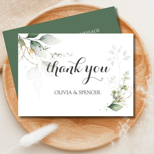 Greenery White Gold Leaves Wedding Thank You Card (Creator Uploaded)