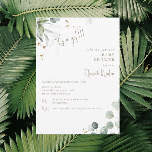 Greenery White It's a Girl Baby Shower  Invitation