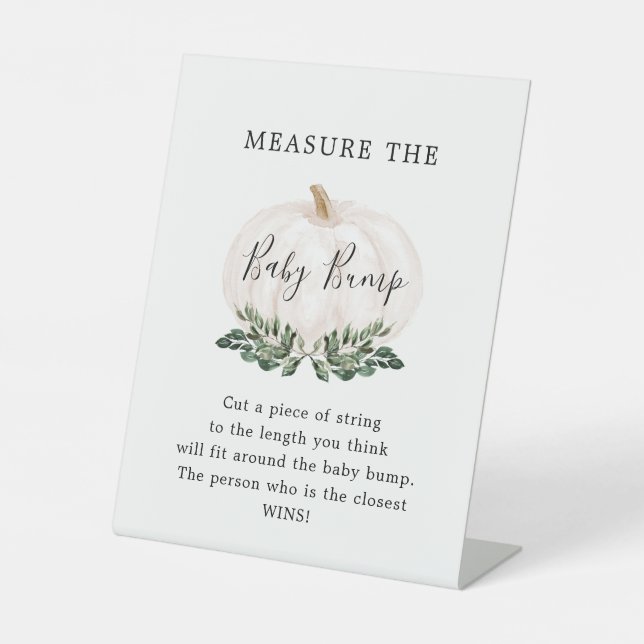 Greenery White Pumpkin Baby Bump Game Sign (Front)