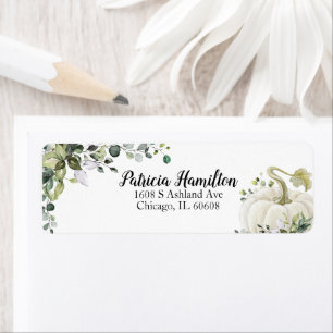 Greenery White Pumpkin Fall Baby Shower Return Address Label