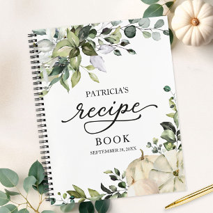 Greenery White Pumpkin Fall Bridal Shower Recipe Notebook