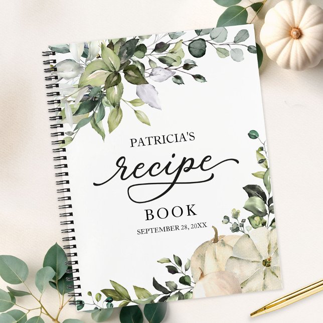 Greenery White Pumpkin Fall Bridal Shower Recipe Notebook (Creator Uploaded)