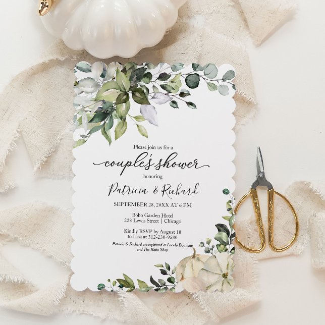 Greenery & White Pumpkin Fall Couples Shower Invitation (Creator Uploaded)