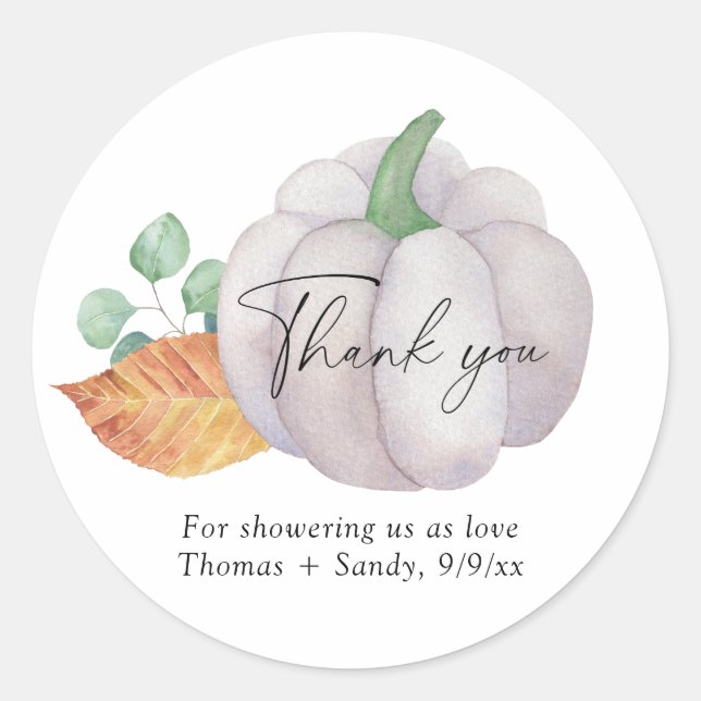 Greenery white pumpkin - Thank you Baby Shower Classic Round Sticker (Front)