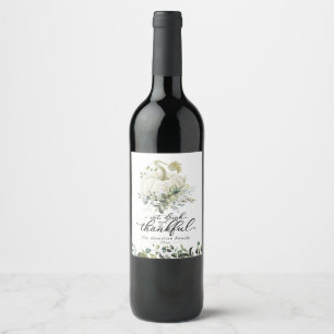 Greenery White Pumpkin Thanksgiving Wine Label