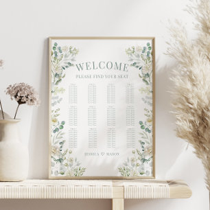 Greenery White Rose Flowers Wedding Seating Chart