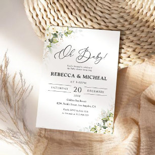 Greenery White Roses Baby Shower Invitation