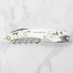 Greenery White Roses Bridal Shower Corkscrew
