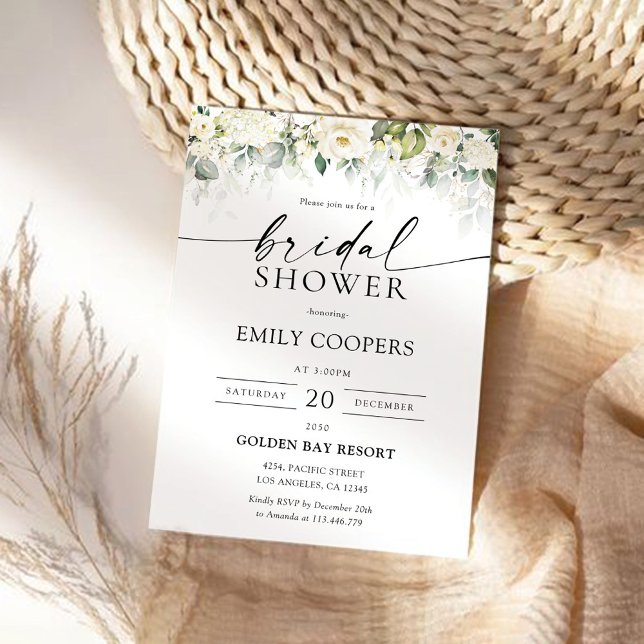 Greenery White Roses Bridal Shower Invitation (Creator Uploaded)