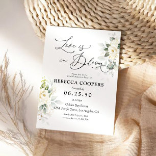 Greenery White Roses Bridal Shower Invitation