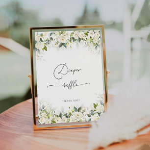 Greenery White Roses Diaper Raffle Sign