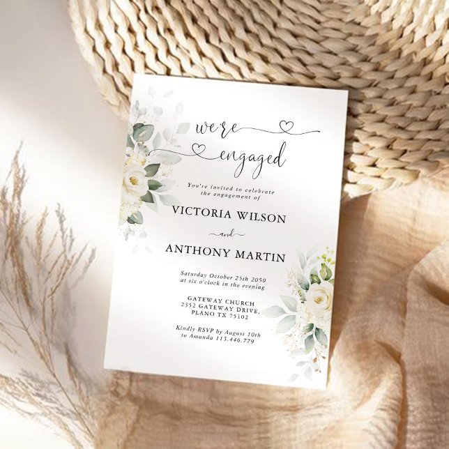 Greenery White Roses Engagement Party Invitation (Creator Uploaded)