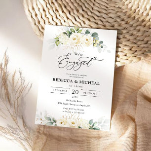 Greenery White Roses Engagement Party Invitation